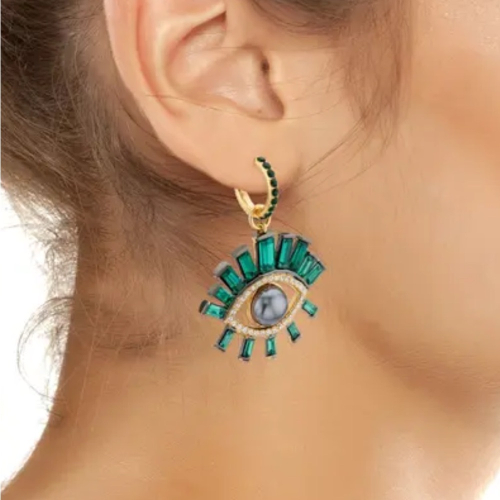 Kurt Geiger Green Eye Hoop Earrings - Picture 5 of 5